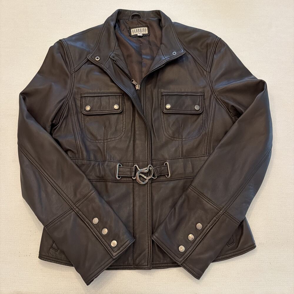 Beautiful Georgiou Studio Women's Leather Biker Bomber Ladies Size 8 Jacket